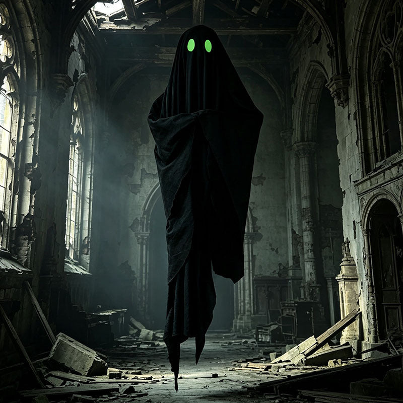 Glow-in-the-Dark Black Ghost Hanging Decoration for Outdoors & Windows