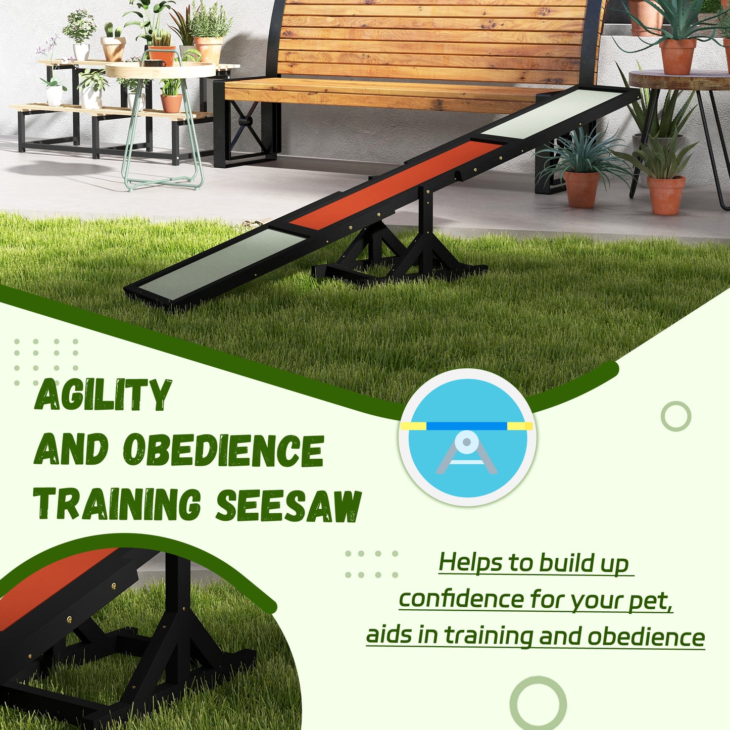 Dog Agility Seesaw for Training & Exercise - Wooden Balance Toy, Black