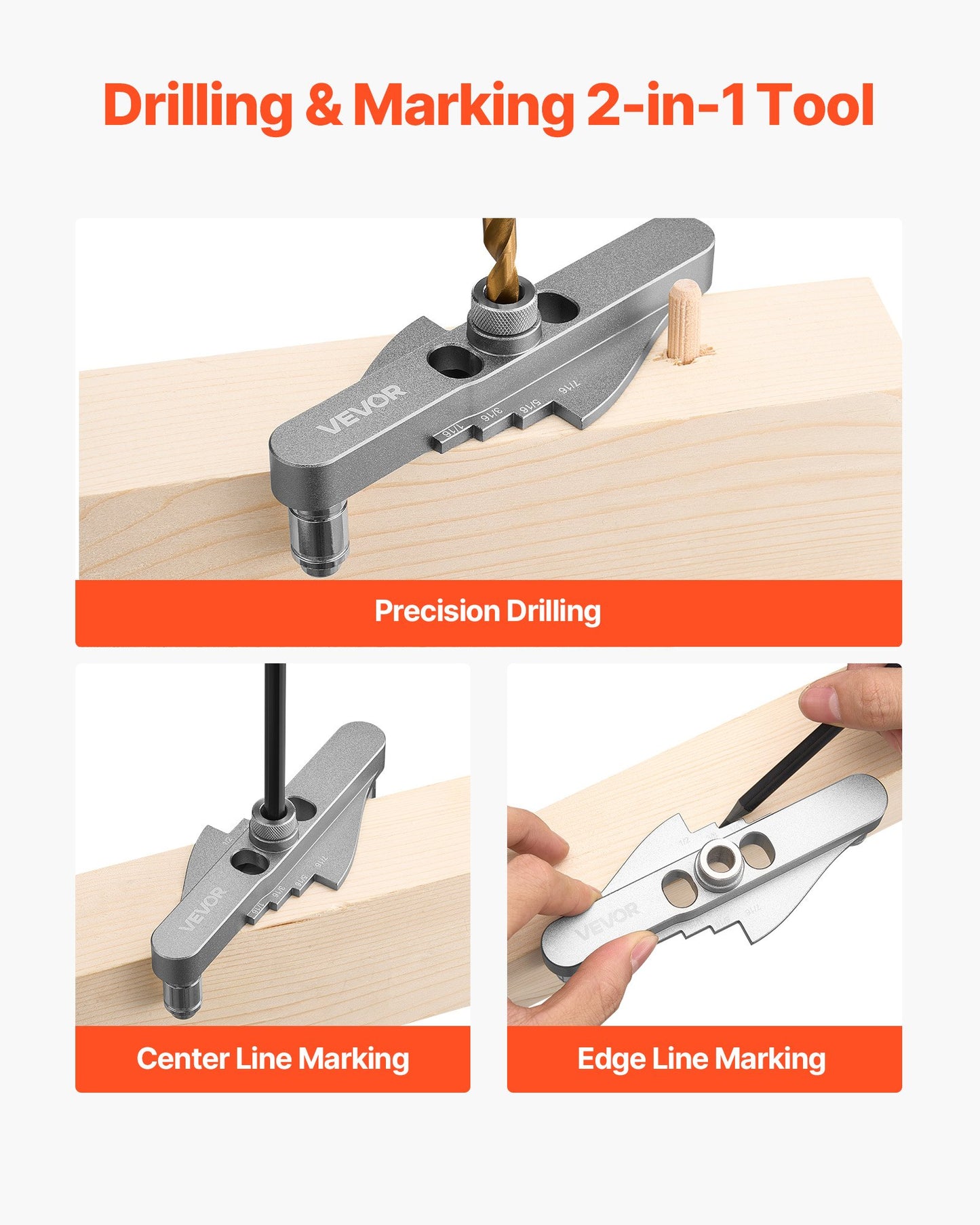 Self-Centering Dowel Jig Kit for Woodworking - Includes 3 Drill Sizes
