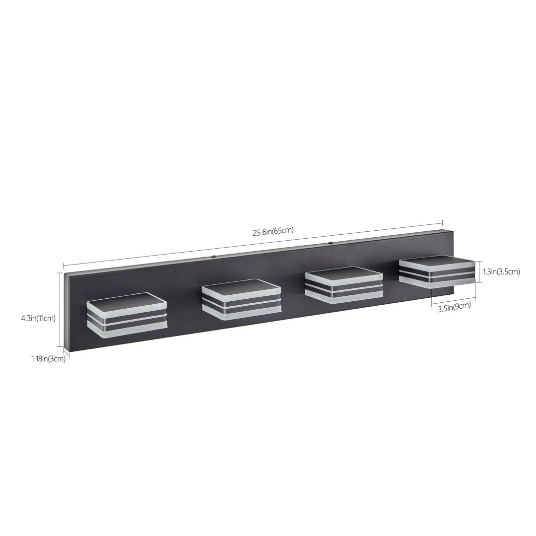 Modern 4-Light LED Vanity Wall Light Fixture with Square Acrylic Shades
