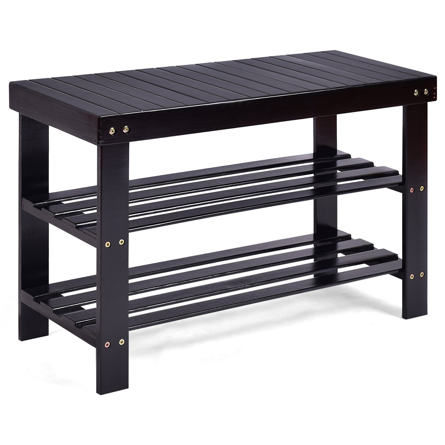 3-Tier Bamboo Shoe Storage Bench - Black