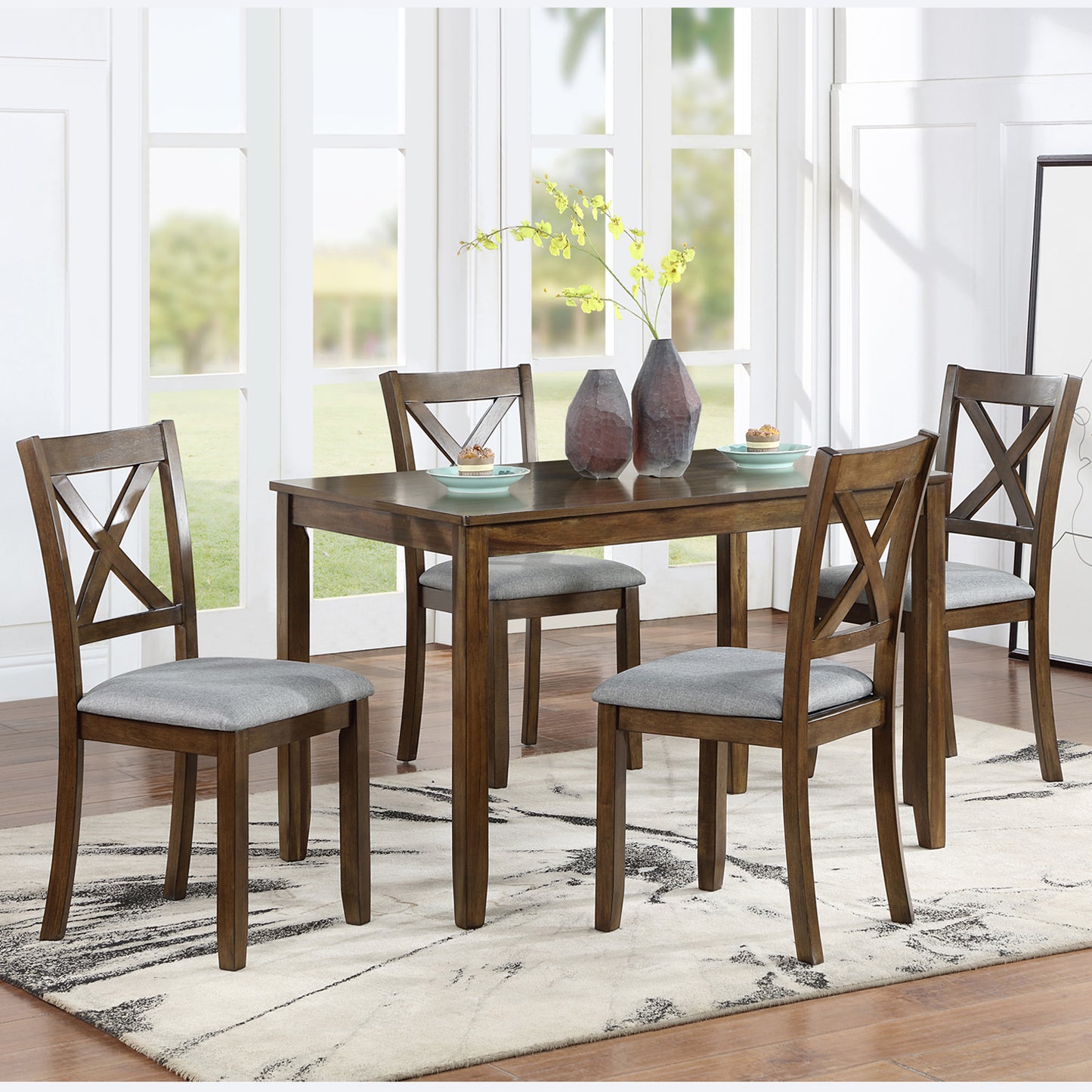 Wooden Dining Chairs Set of 4 with Padded Seats - Walnut