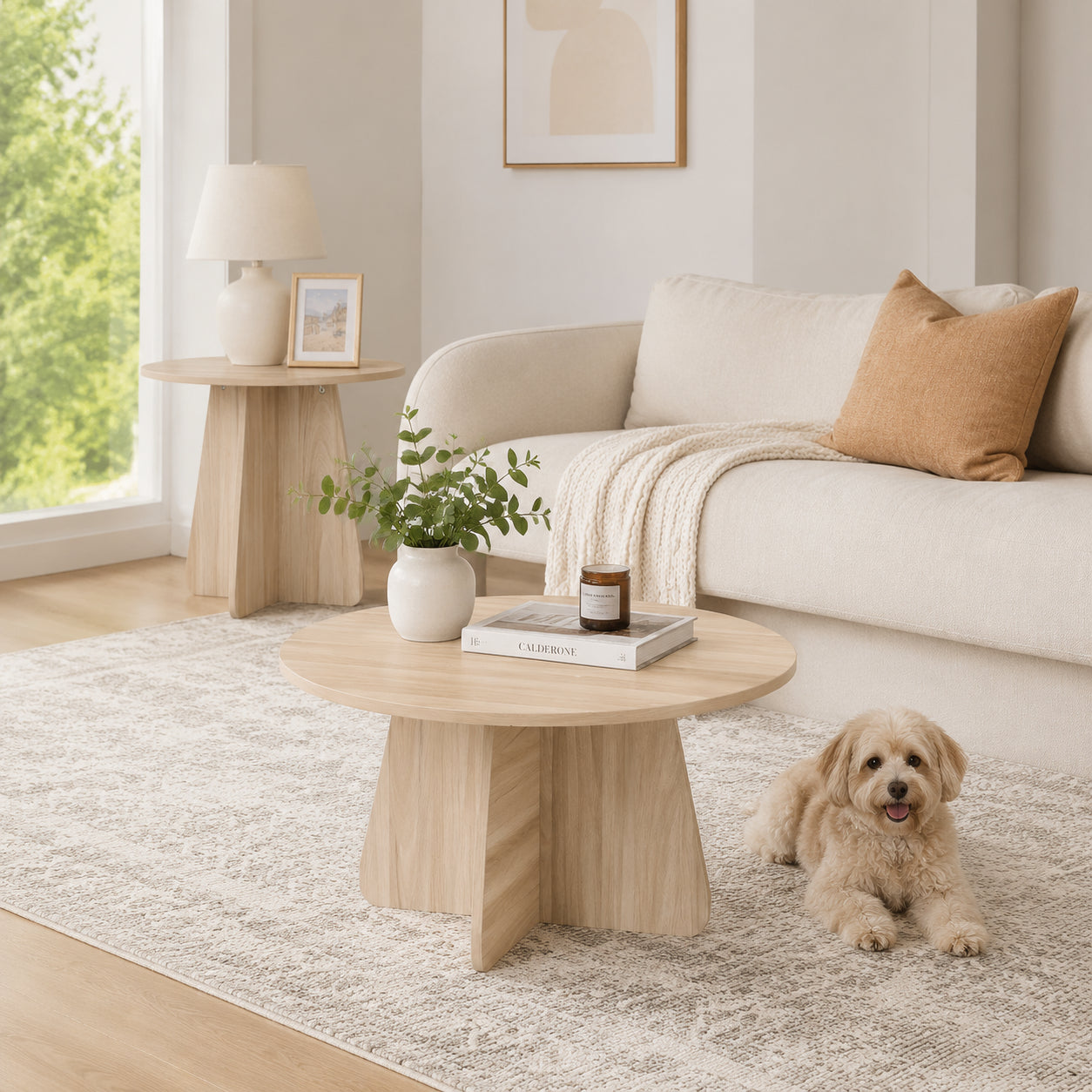 Retro Nesting Coffee Table Set - Walnut & Natural Wood