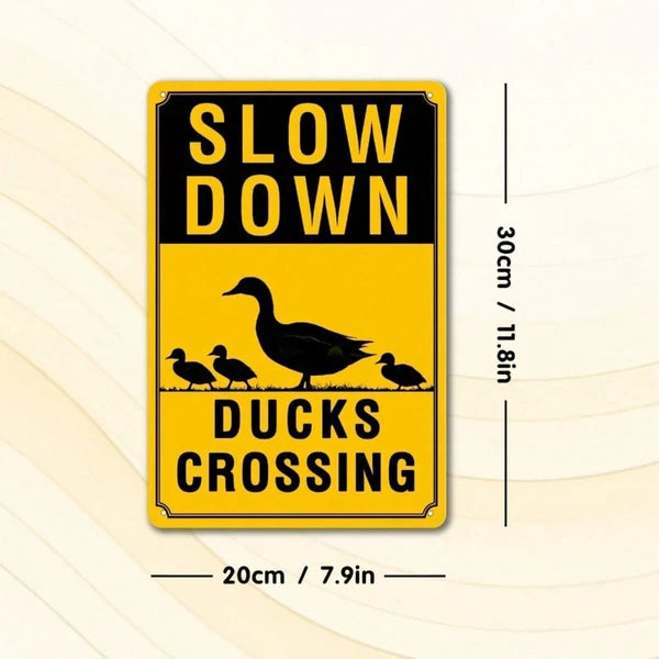 Vintage Slow Down Ducks Crossing Metal Tin Sign - 8x12 Inch