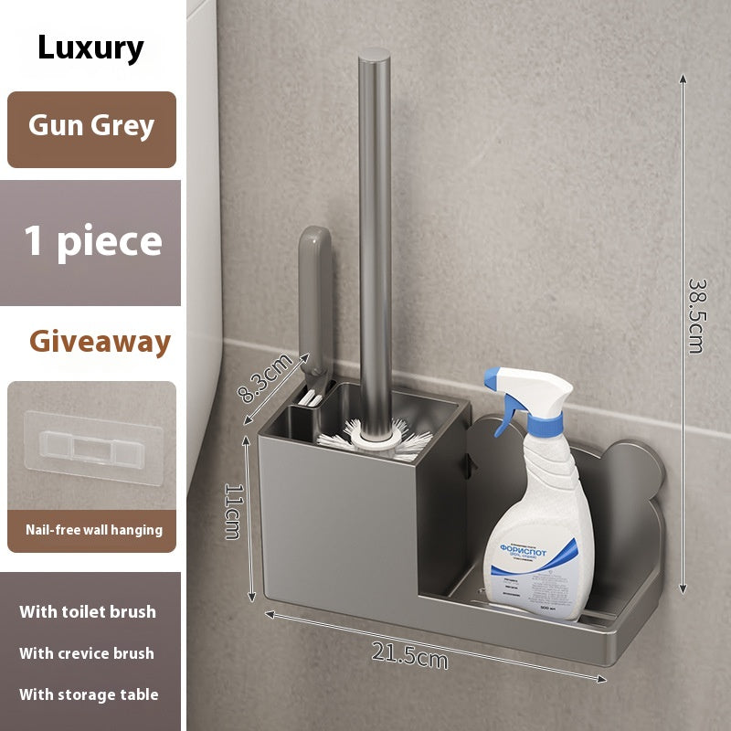 Wall-Mounted Toilet Brush Set with Long Handle and 2 Brushes - No Dead Angle Cleaning