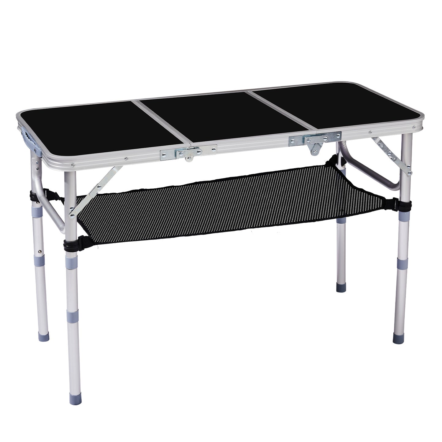3ft Adjustable Height Foldable Camping Table with Storage Mesh - Black