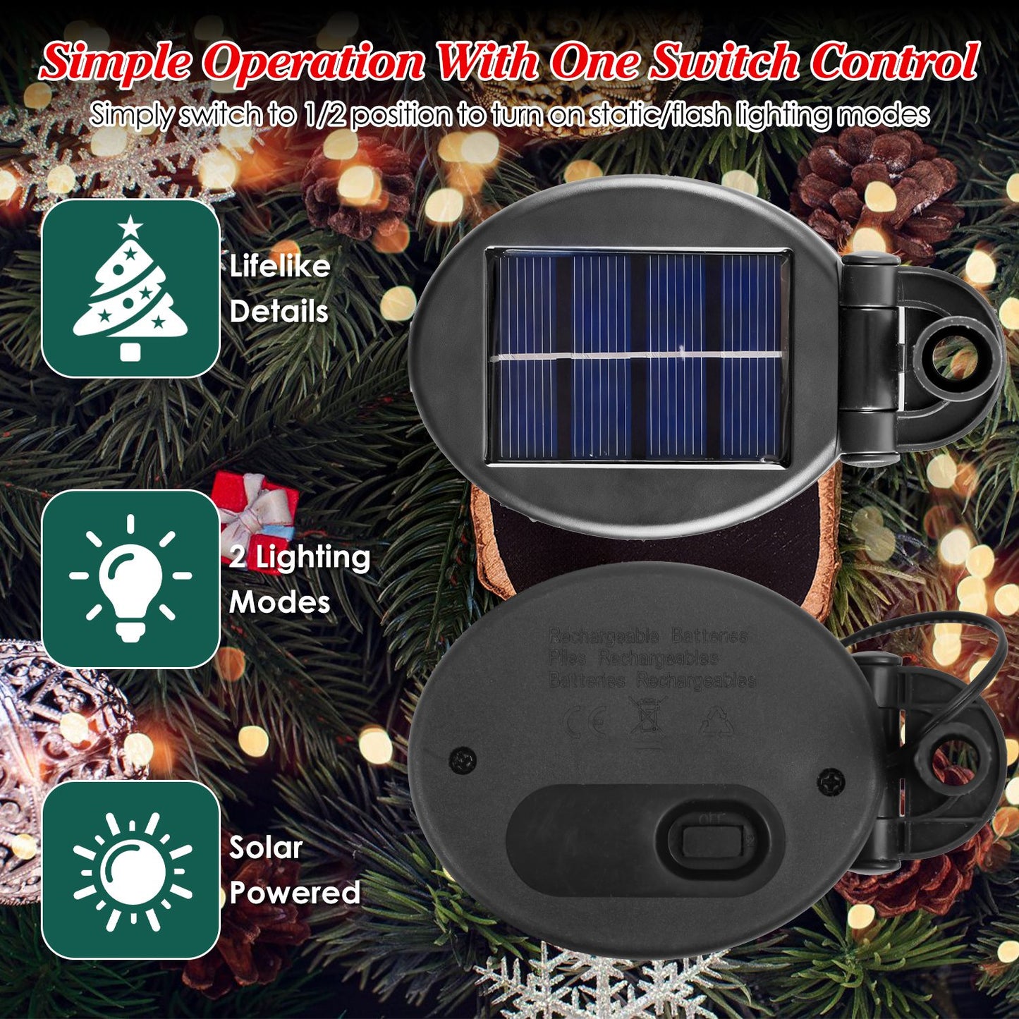 Solar Powered Lighted Christmas Tree Urn Filler with Berries & Decor Balls