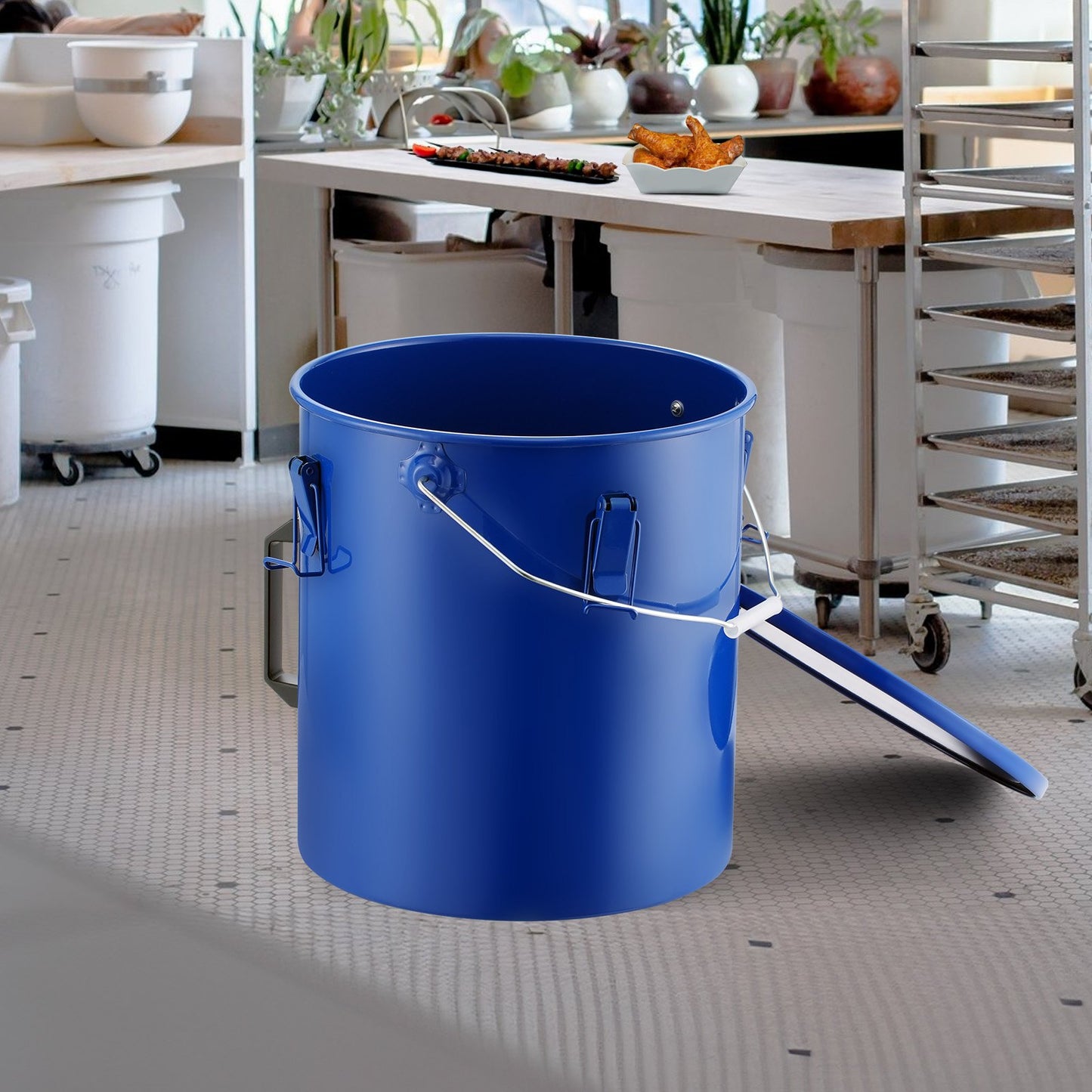 6-Gallon Fryer Grease Bucket with Lid & Filter Bag - Blue