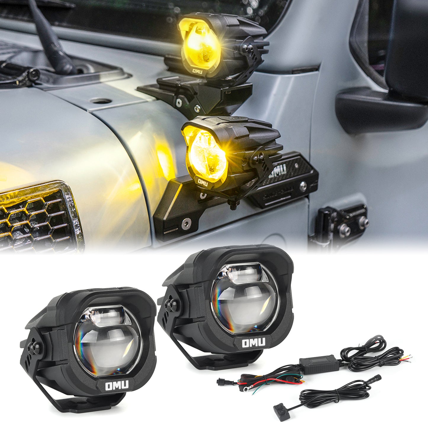 High Low Beam Switchable A-Pillar Spotlight - Yellow, Black