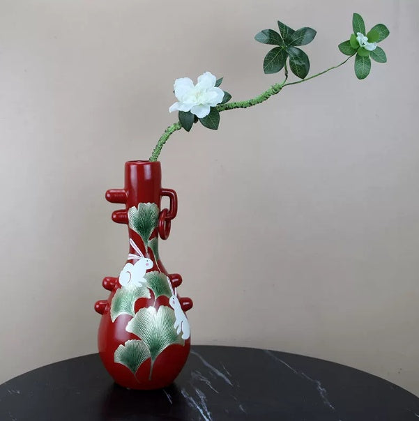 Chinese Style Ceramic Vase - Painted Single-Ring Decorative Flower Pot