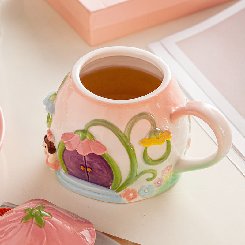 Cute Girl Heart Greenhouse Ceramic Water Cup 420ml Kitchen Drinkware