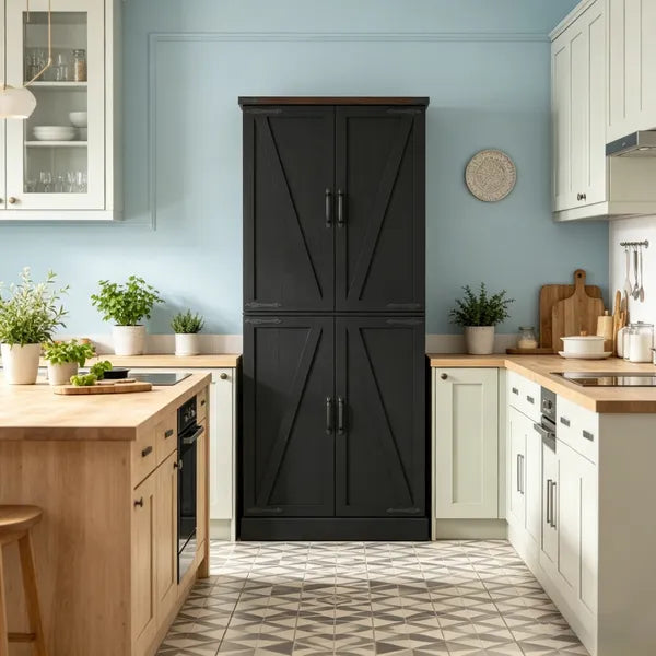 Rustic Barn-Style Storage Cabinet with Adjustable Shelves - 29.9" x 15.7" x 72"