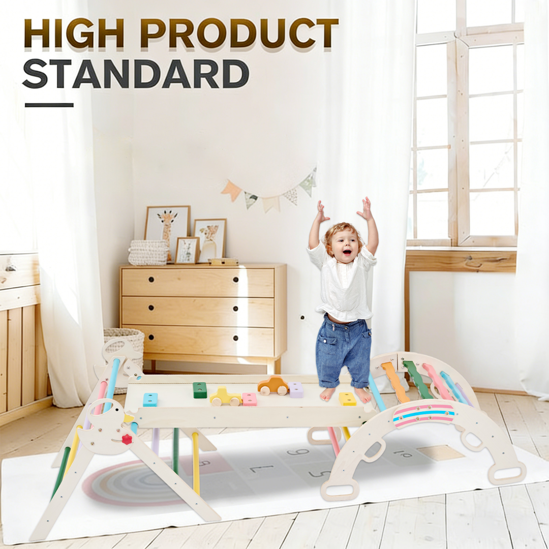 9-in-1 Wooden Indoor Climbing Set - Foldable Toddler Play Gym
