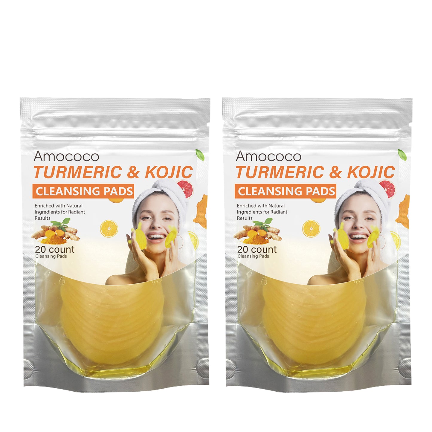 Turmeric & Kojic Acid Cleansing Pads - Brightening Facial Exfoliator, 40ct