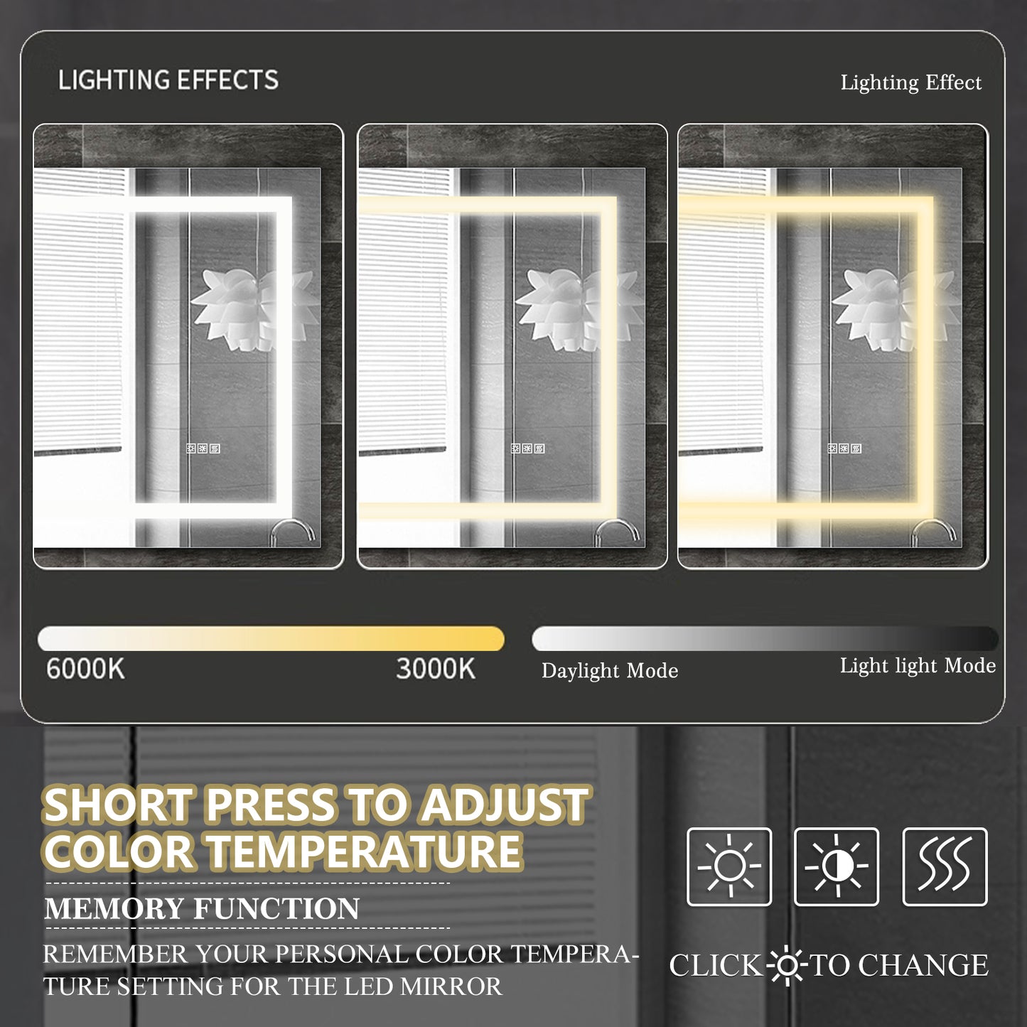 LED Bathroom Mirror 60x32 with Anti-Fog & Touch Sensor