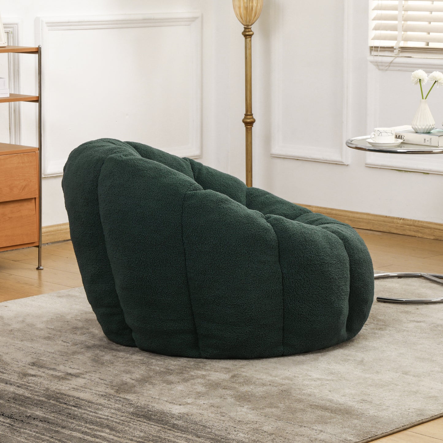 Comfortable Green Bean Bag Chair with Armrests - High-Density Foam