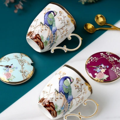 Colorful Ceramic Mug with Lid - British Style Drinkware for Kitchen
