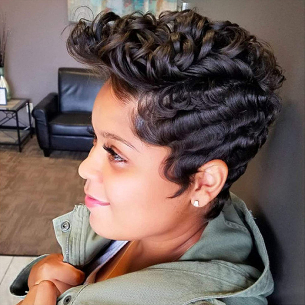 Short Curly Hair Wig - Synthetic Fiber