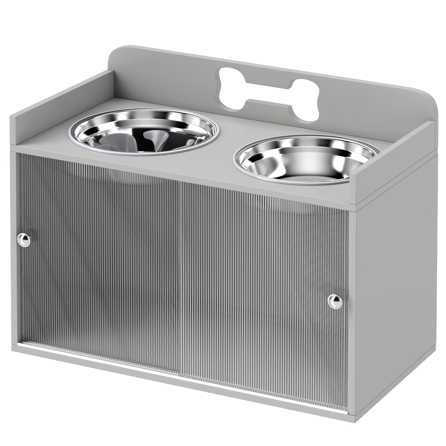 Elevated Dog Bowl Stand with Storage - Large Stainless Steel Bowls for Pets