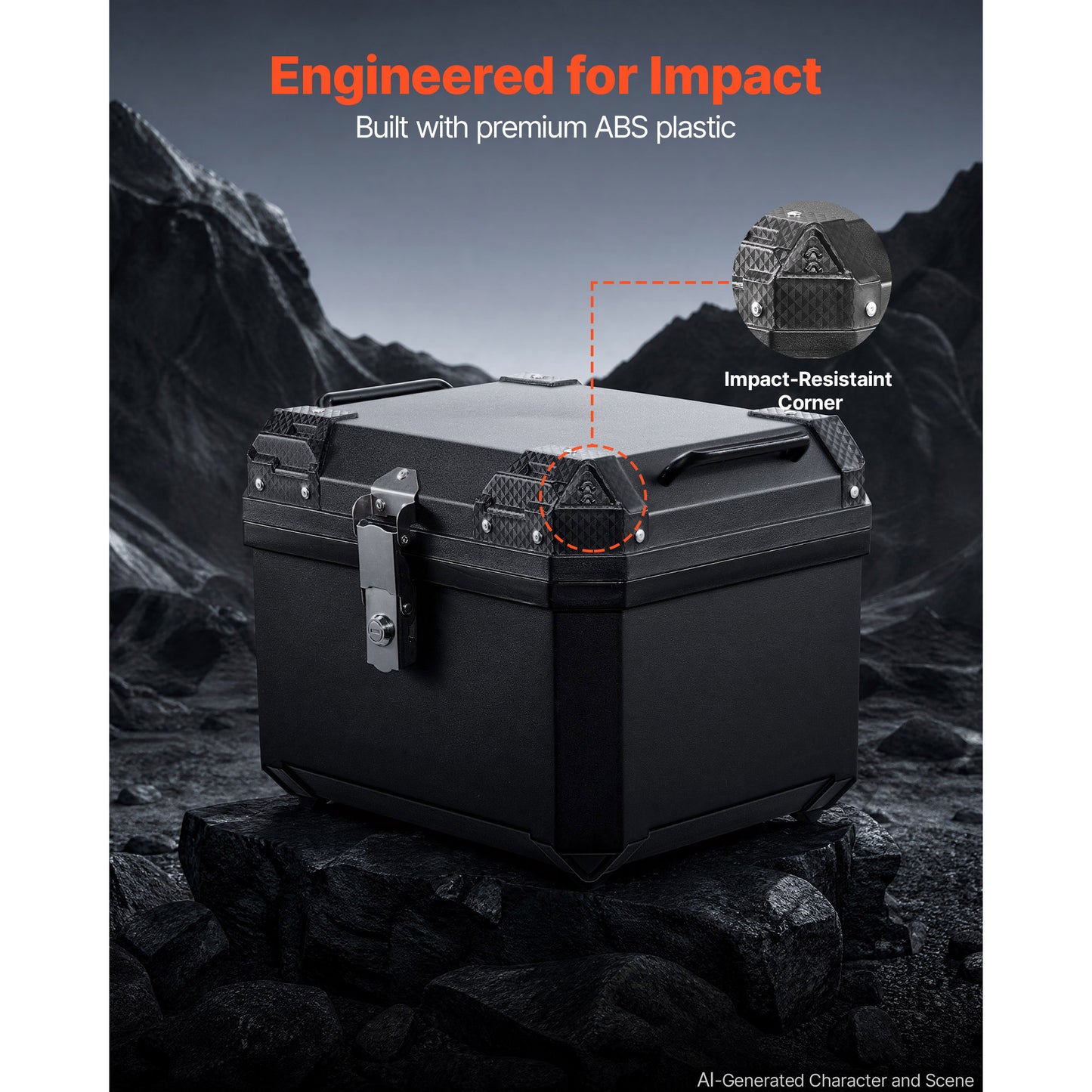 45L Waterproof Motorcycle Top Case with Lock & Leather Liner - Universal Tail Storage Box