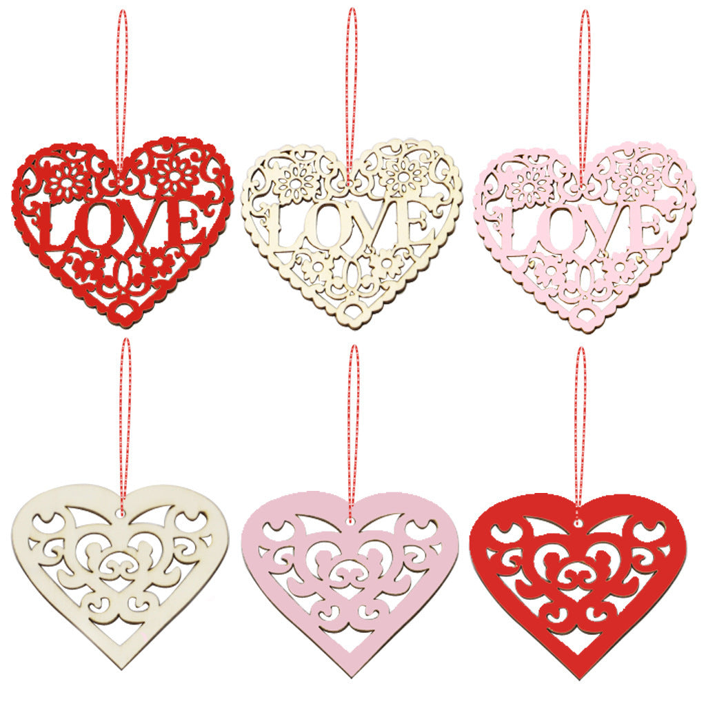 Decorative Wooden Pendant Crafts Set - Abstract Heart Shapes, 10 Pieces