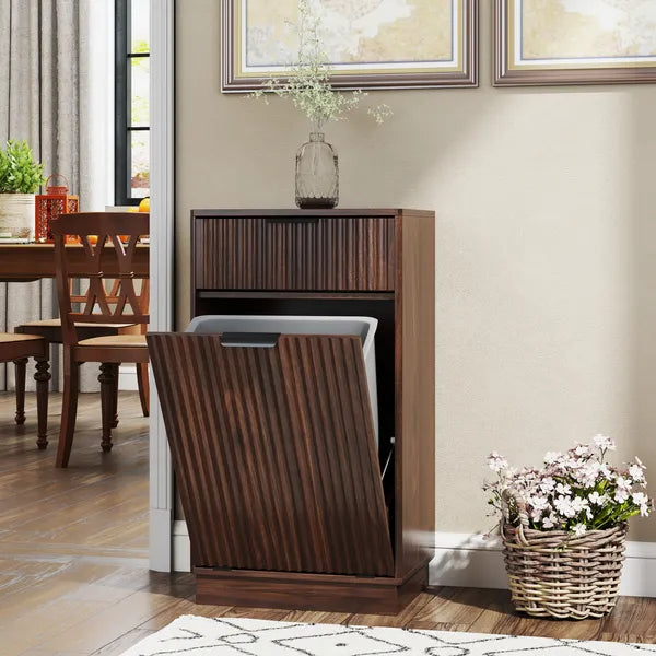 10-Gallon Wooden Tilt-Out Trash Can Cabinet with Pull-Out Bin for Kitchen & Bathroom
