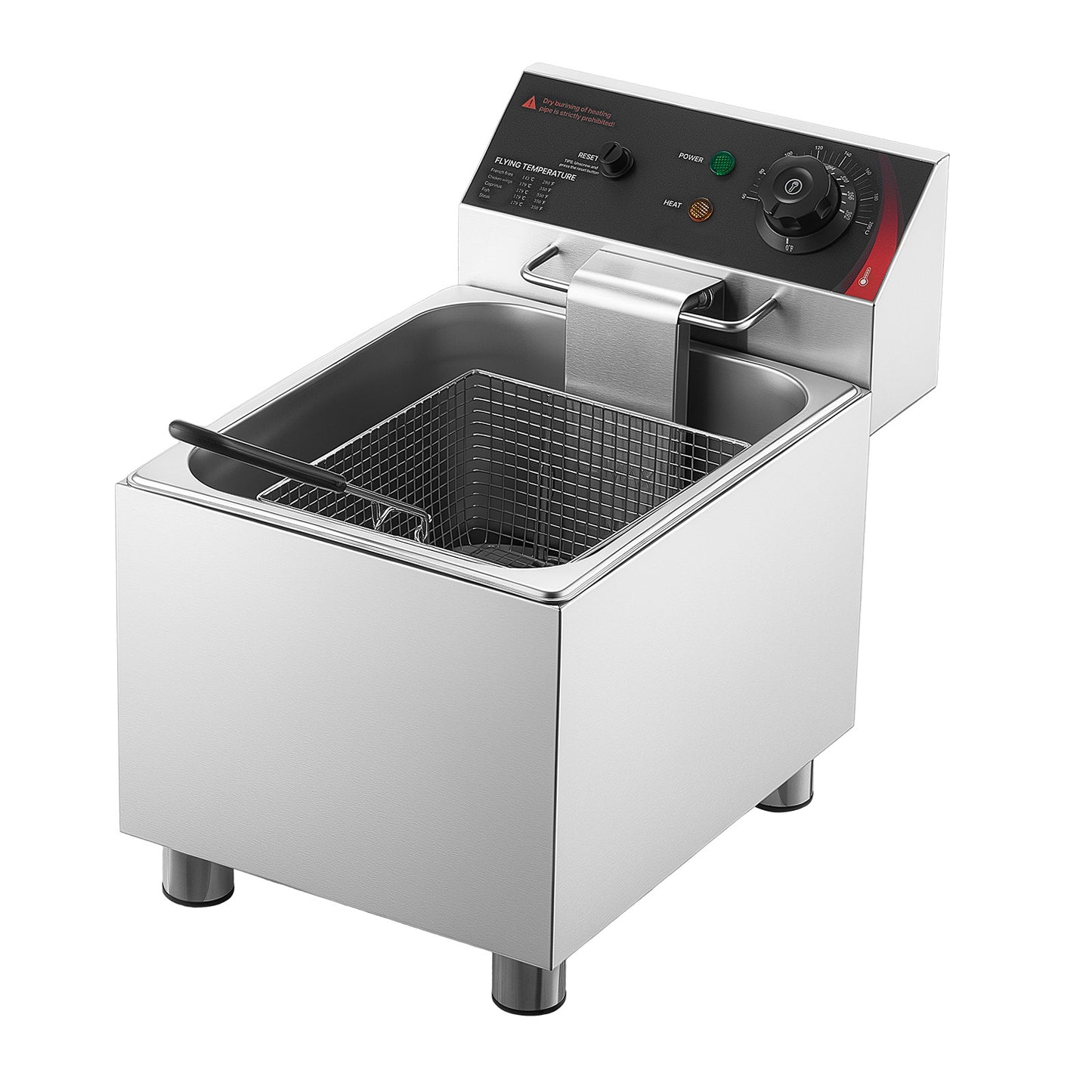 12.15 Qt Commercial Deep Fryer - 1750W Stainless Steel Countertop Fryer with Basket & Lid
