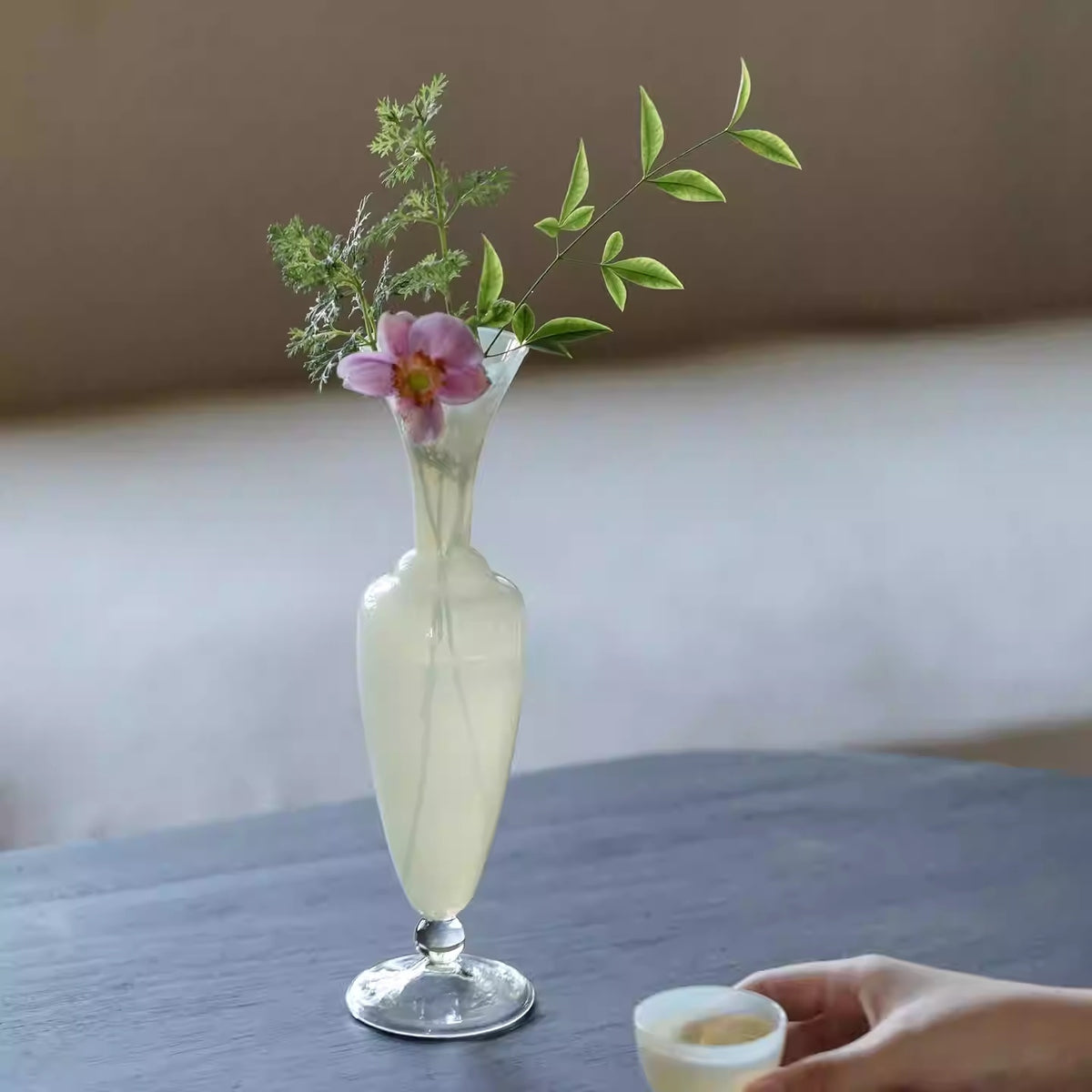 Handmade Glass Flower Vase for Living Room Decor - Small Transparent or Ice Jade