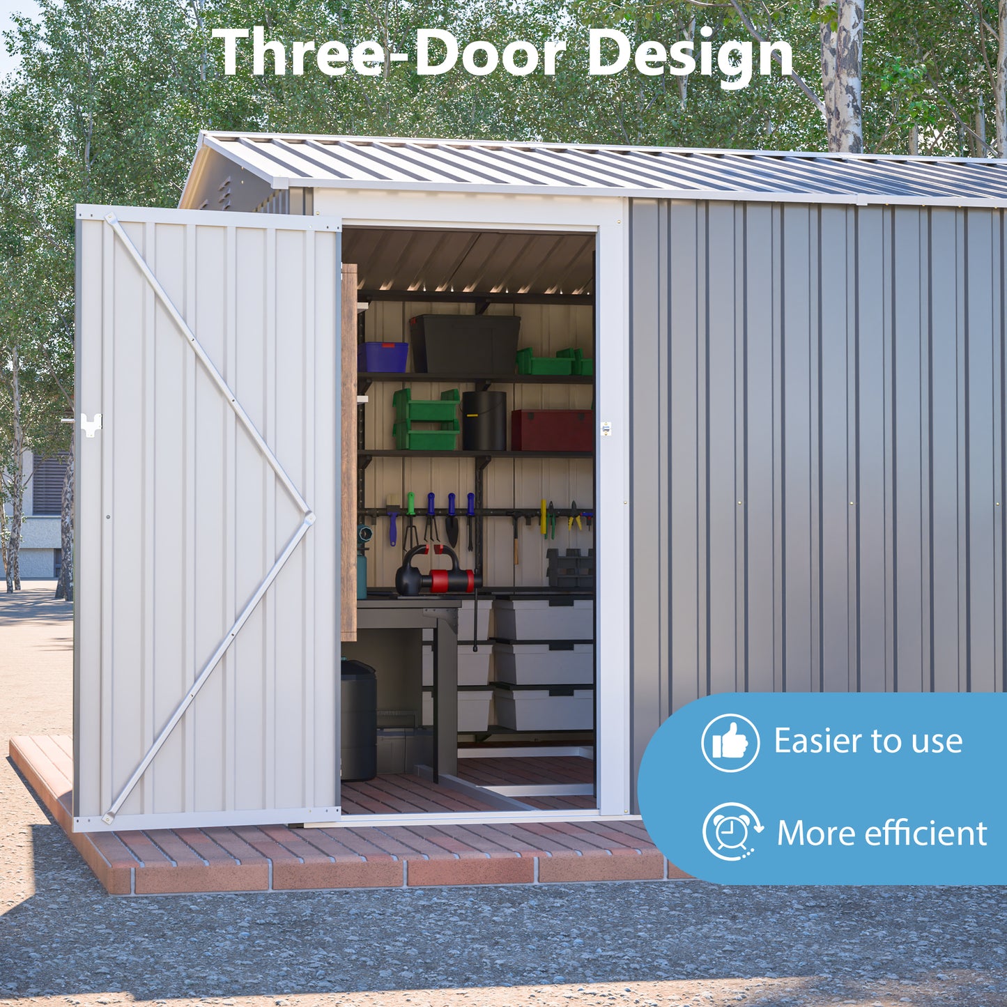 10x14 FT Metal Outdoor Storage Shed with Lockable Doors - Gray