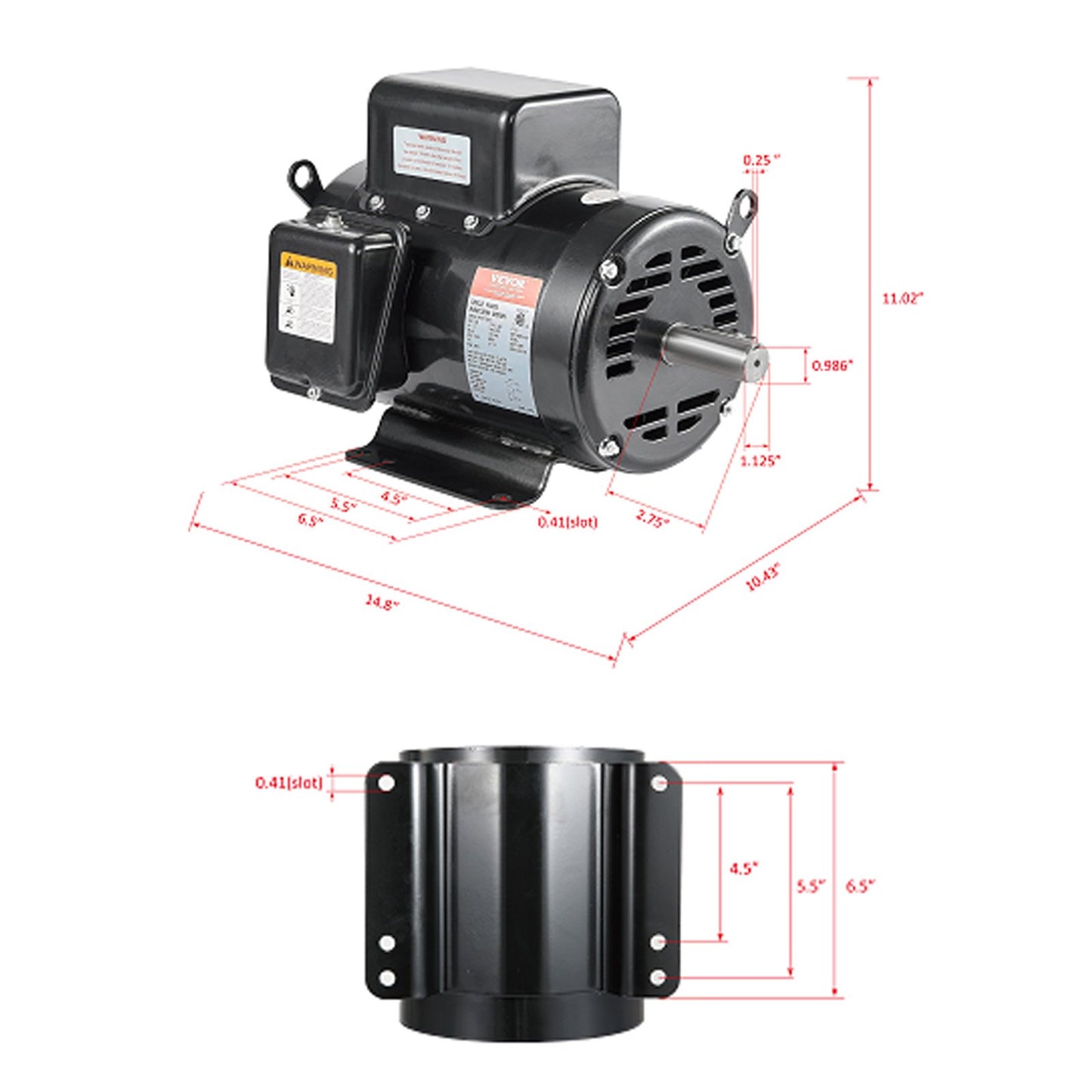 7.5HP Electric Air Compressor Motor 230V CW/CCW Rotation 184T Frame