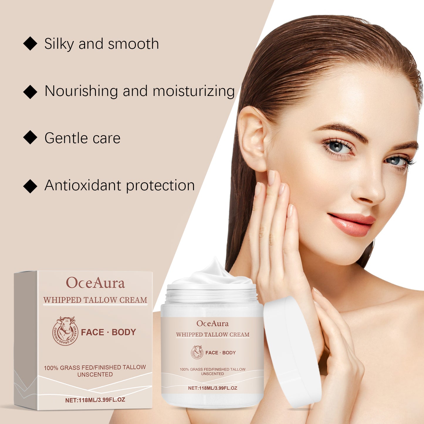 Natural Tallow Face Cream - Deep Hydrating & Repairing Moisturizer - 118ml