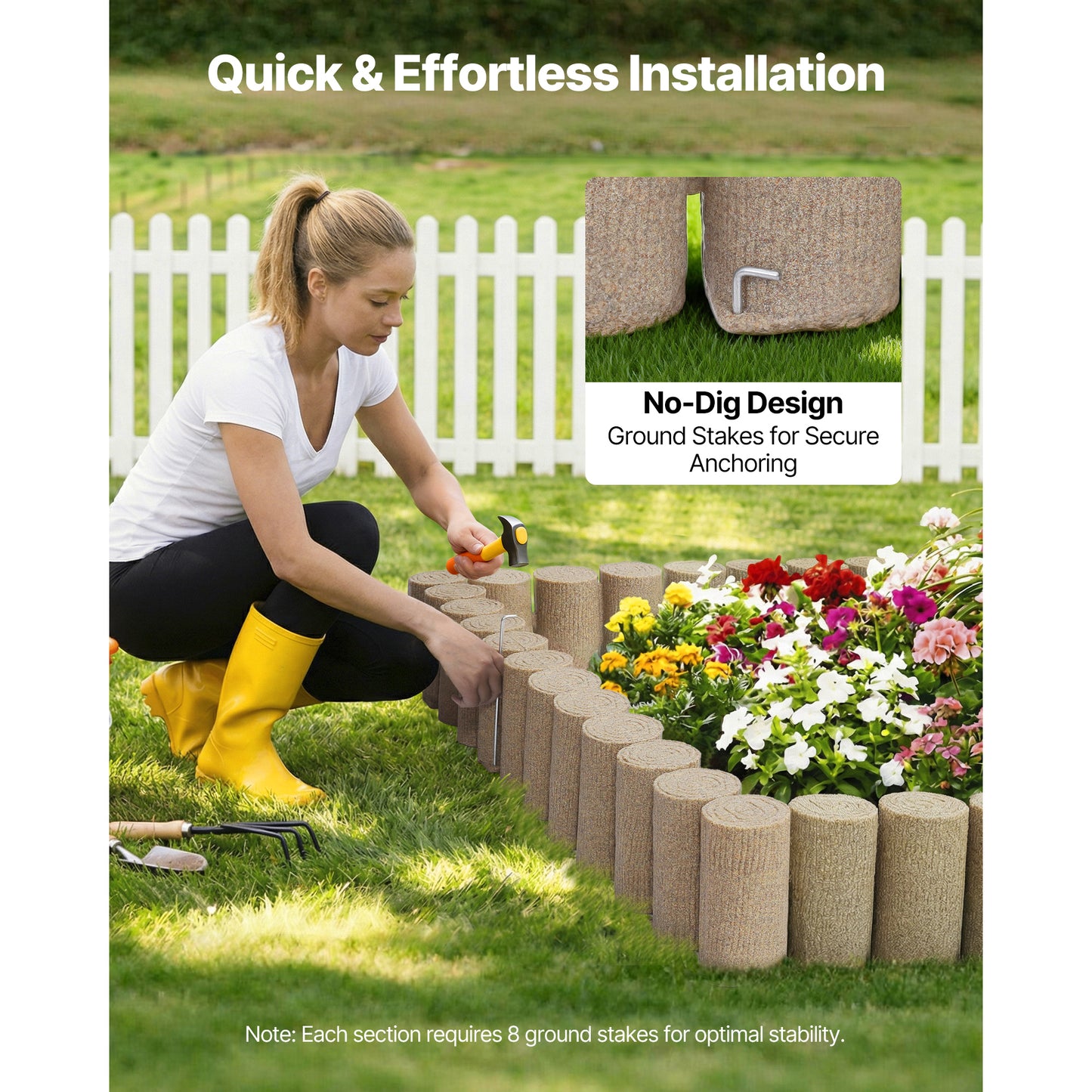 Faux Wood Garden Edging Border Kit - 13.7 Ft No Dig Landscape Blocks for Lawn & Flower Beds