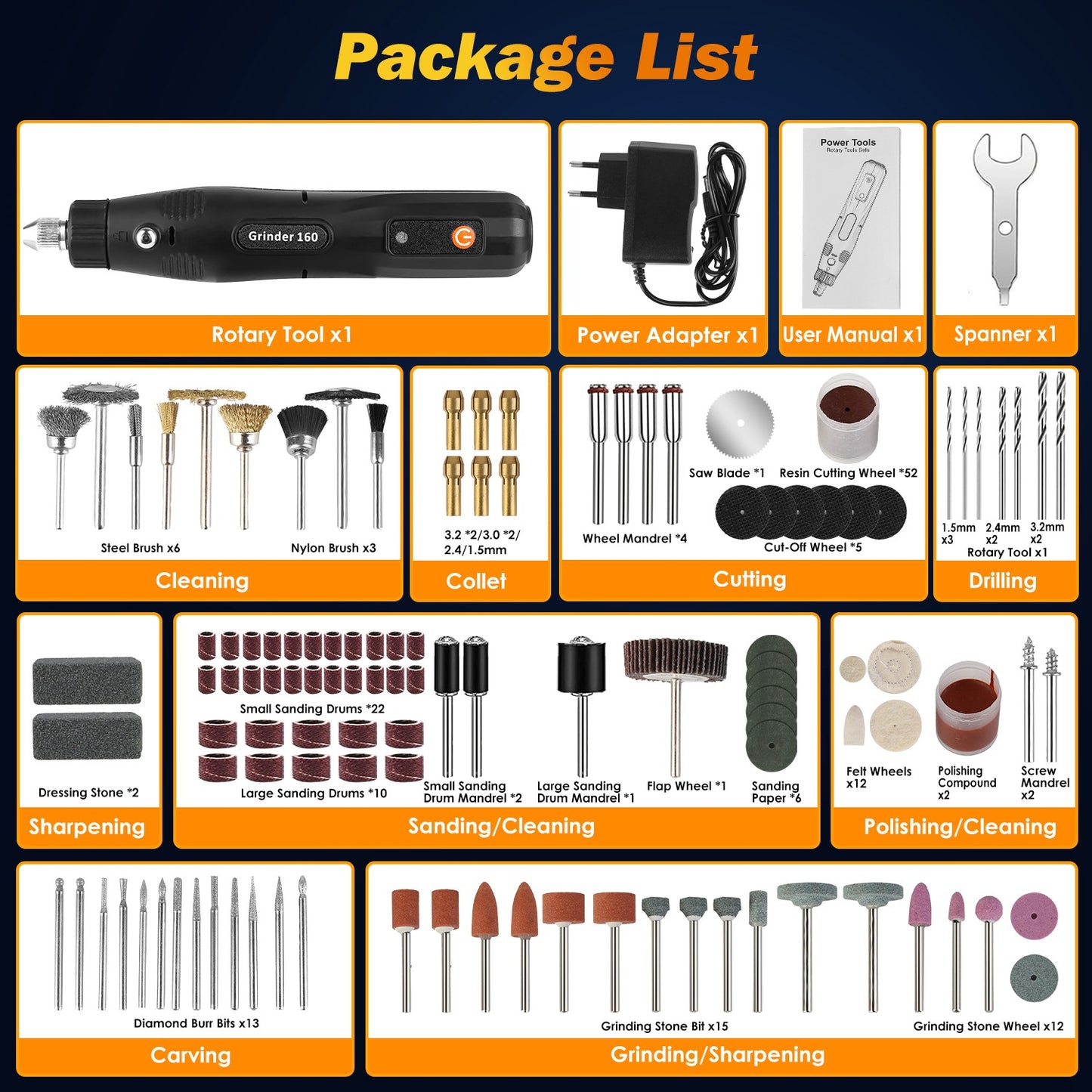 Corded Rotary Power Tool Kit with 186 Accessories for Drilling, Engraving & Polishing - Black