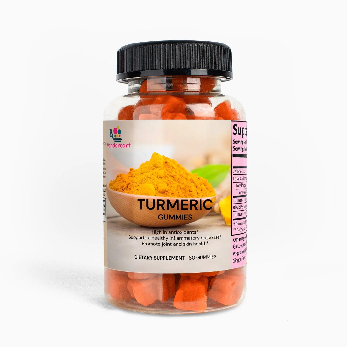 Turmeric Curcumin Gummies with Ginger - Vegan Joint & Immune Support - 60ct