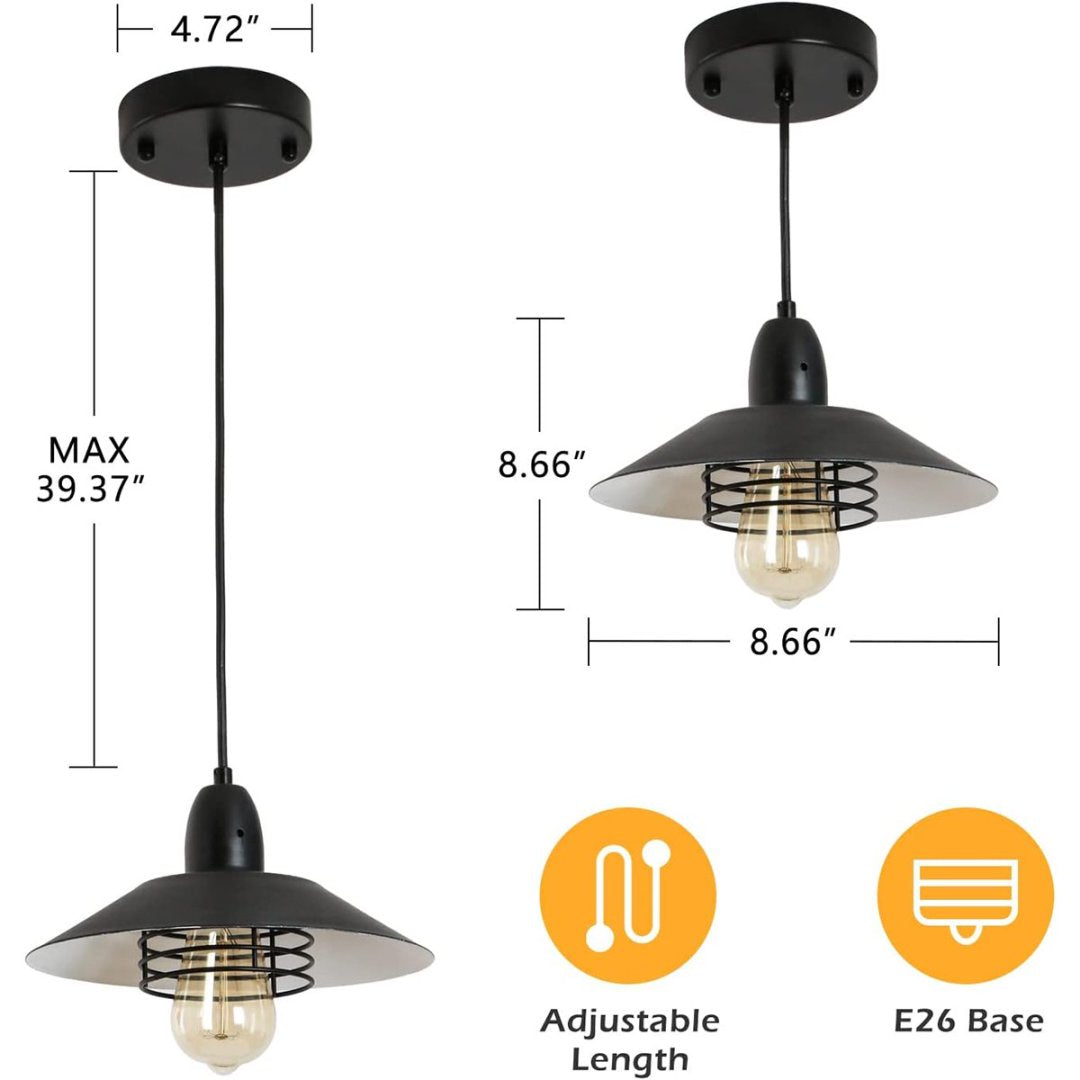 Farmhouse Vintage Pendant Light - Adjustable Black Metal Fixture for Kitchen & Dining