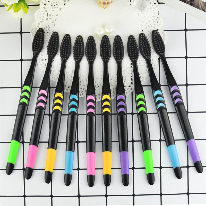 10-Piece Bamboo Charcoal Toothbrush Set - Soft Bristle, Household Oral Care