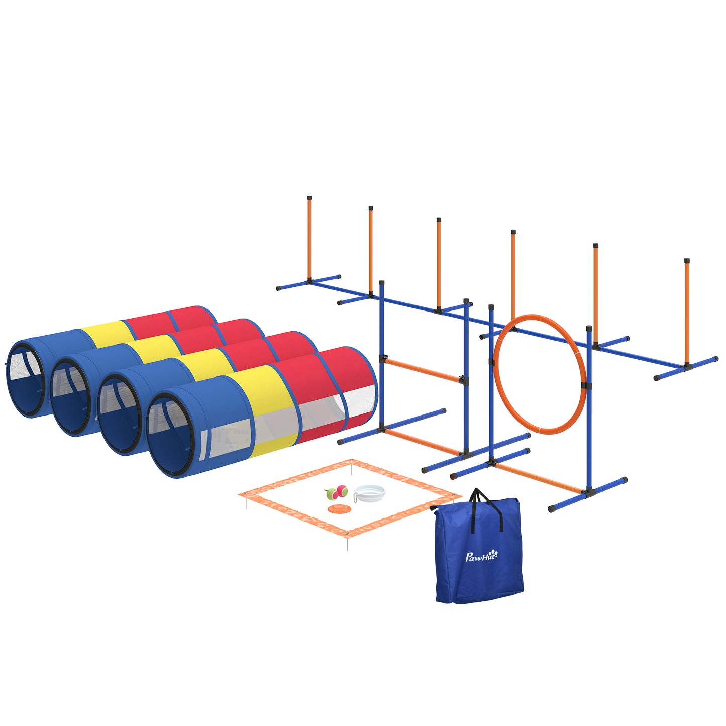 Dog Agility Training Equipment Set with Adjustable Hurdle, Ring & Tunnels - 12 Pieces