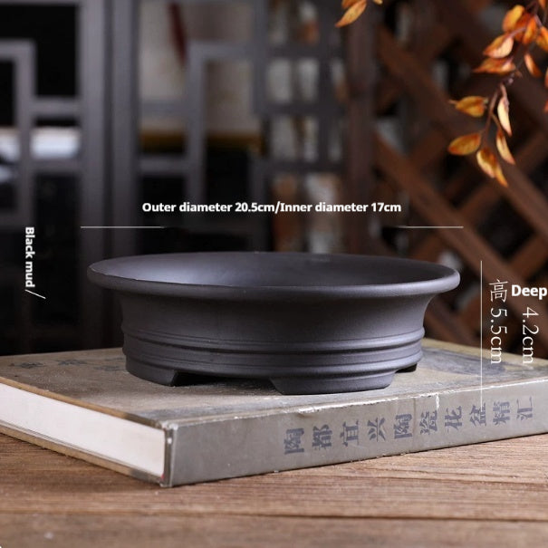 Double-Lined Round Flower Pot with Four Legs - Yixing Clay Home Garden Storage