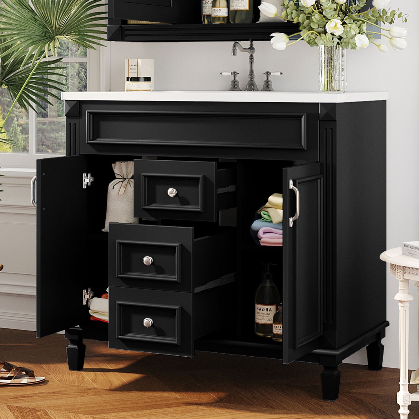 36-Inch Black Bathroom Vanity with Sink & Storage Cabinet