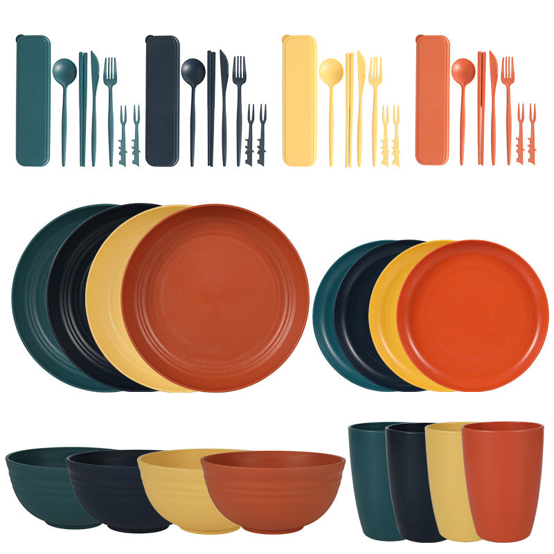 Wheat Straw Dinnerware Set for 4 - Camping & Outdoor Use
