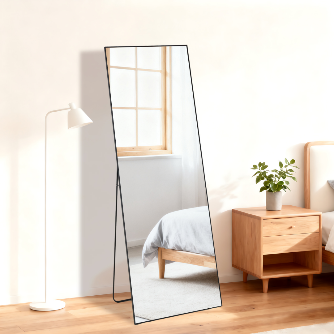 Full Length Standing Mirror - Black Rectangle, 56x15 Inches