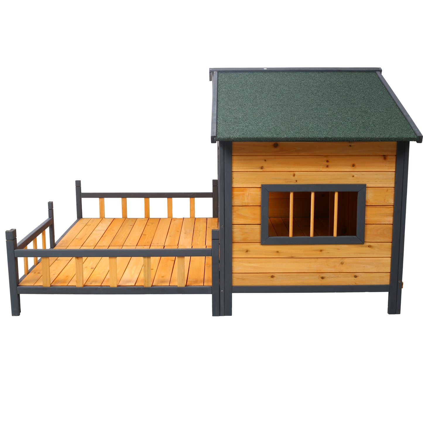Large Wooden Dog House Outdoor Double Kennel with Porch & Elevated Floor