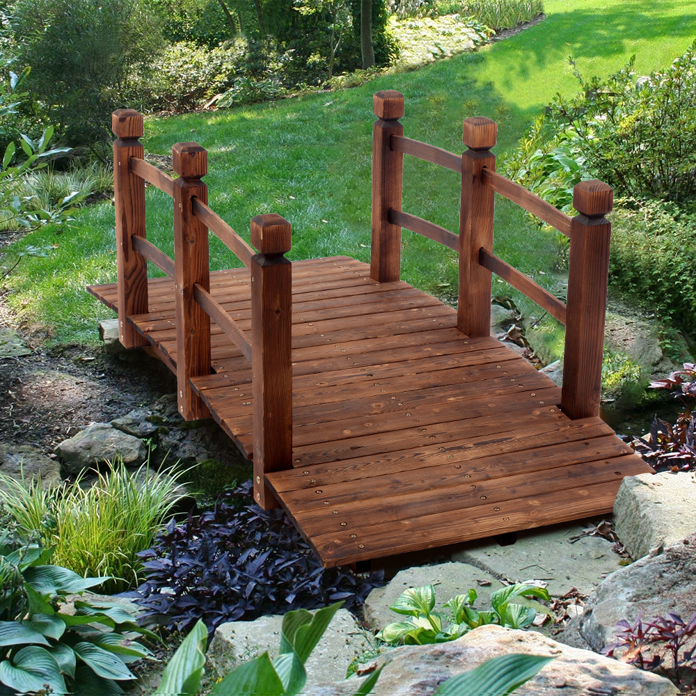 Wooden Garden Bridge Small Outdoor Landscape Bridge Carbonized Finish