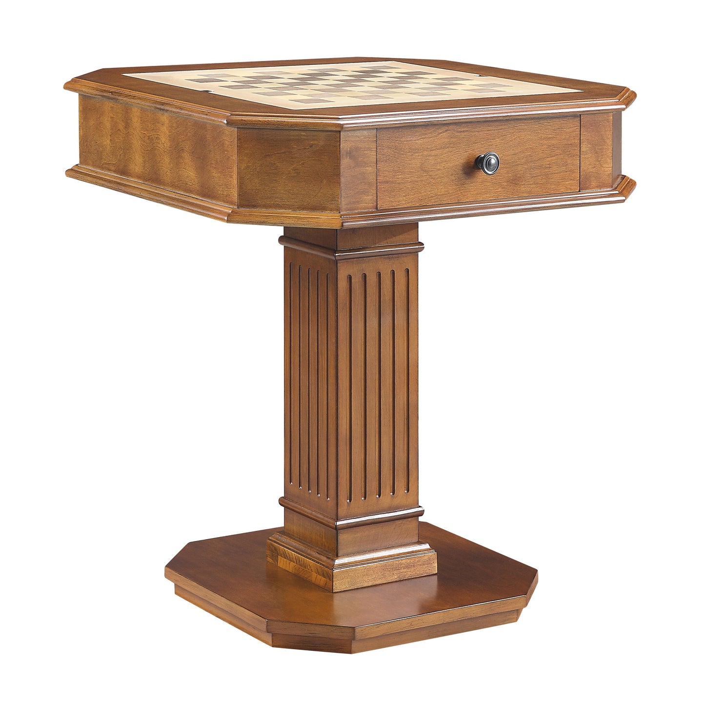 Walnut Finish Game Table with Storage & Reversible Tray