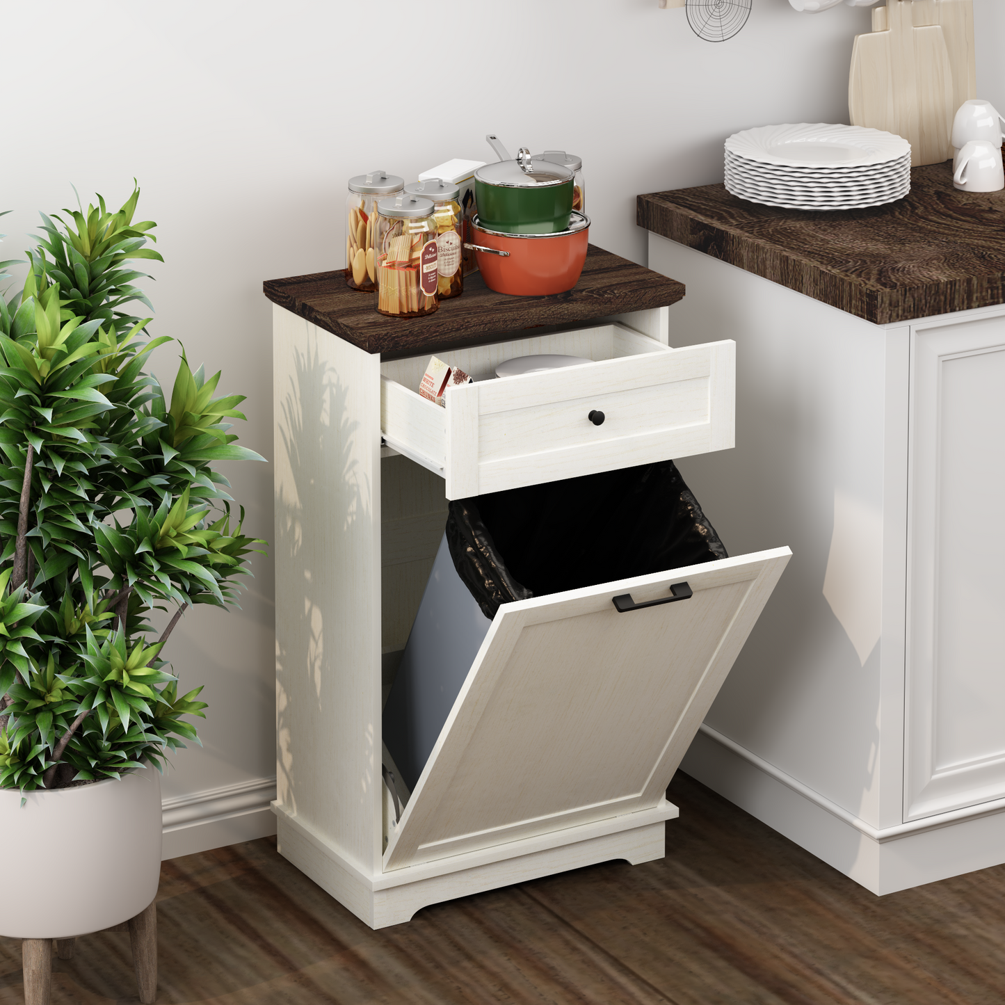 10 Gallon Tilt-Out Trash Cabinet - Antique White