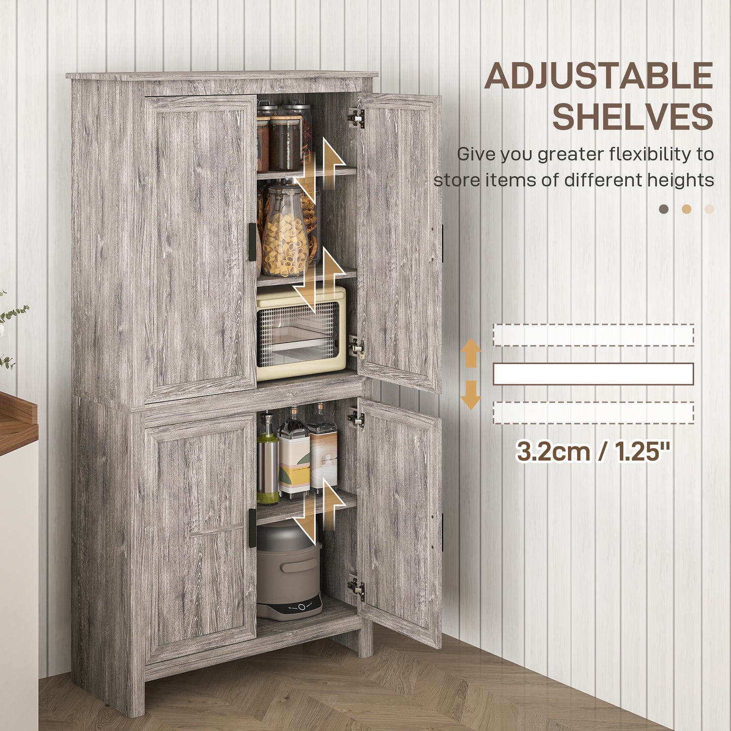 64-Inch Freestanding Kitchen Pantry Storage Cabinet - Gray Oak