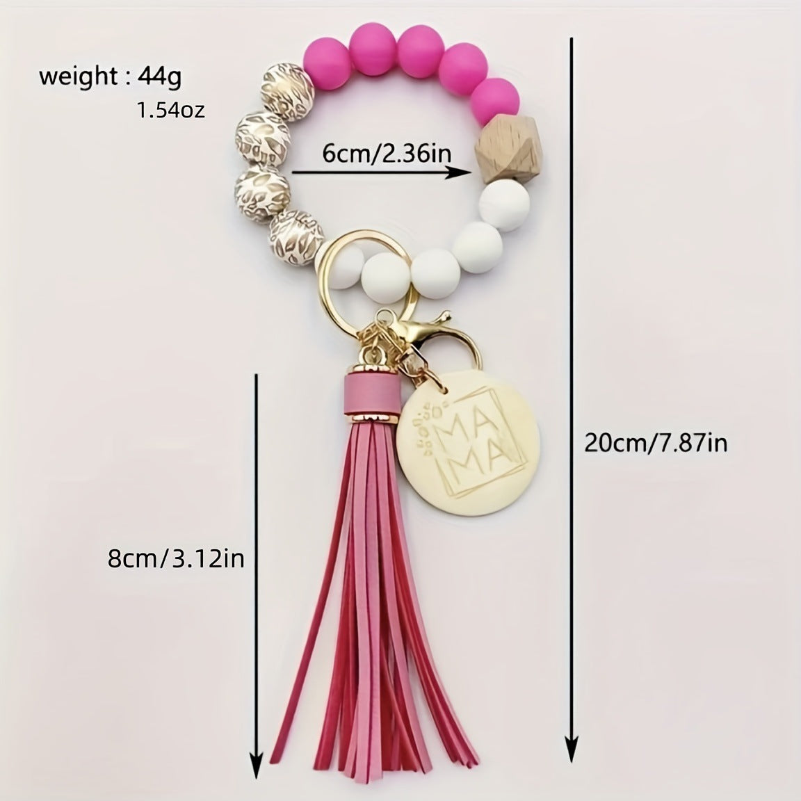 Silicone Beads Bracelet with Tassel & Wooden Bead Keychain - Colorful Gift Accessory