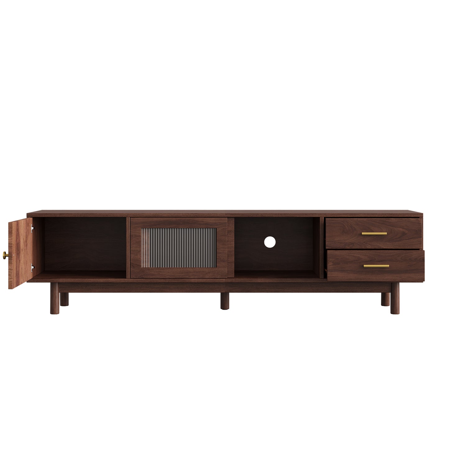 70-Inch Mid Century Modern TV Stand with Glass Sliding Doors