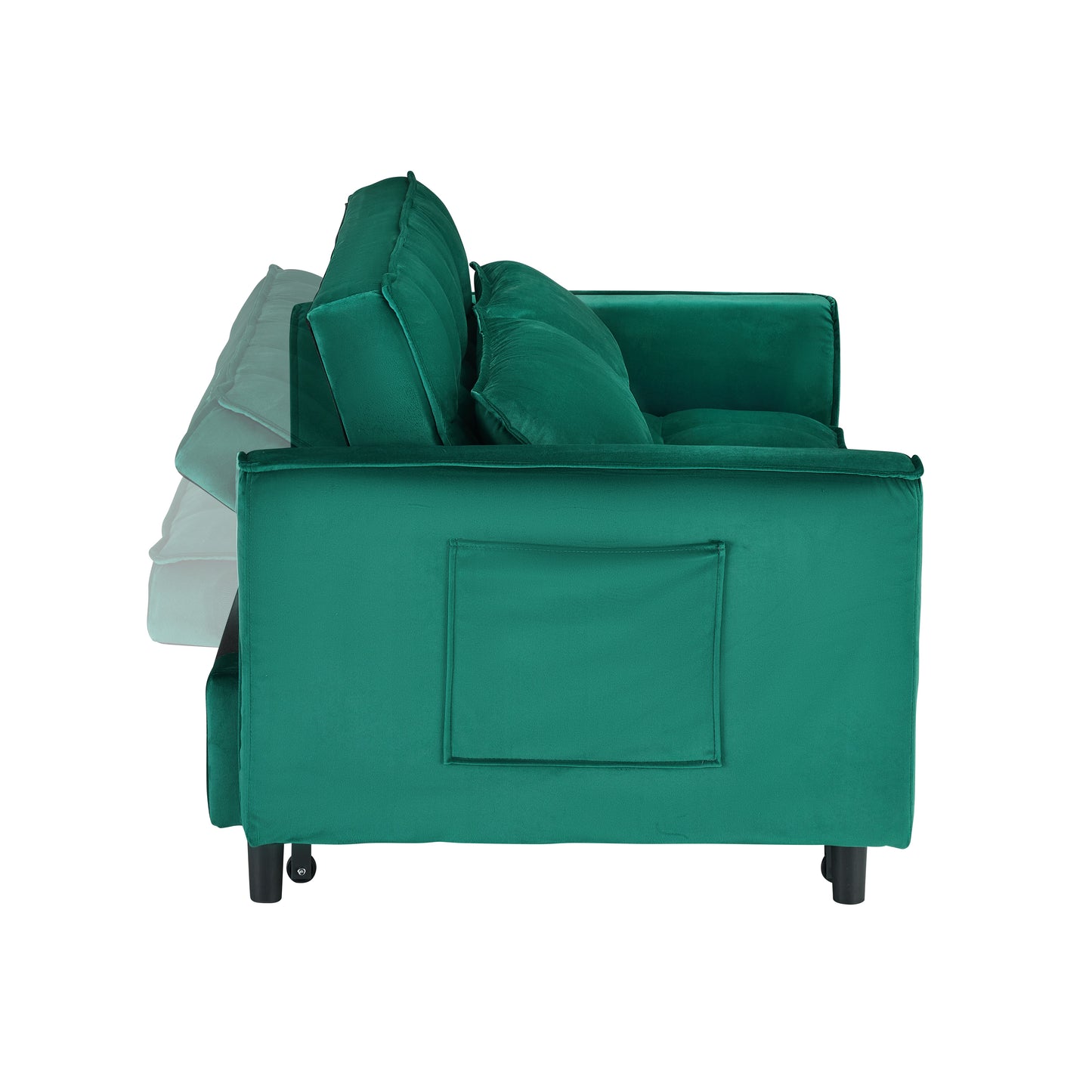 55" Green Velvet Sofa Bed with Pockets - Elegant & Versatile