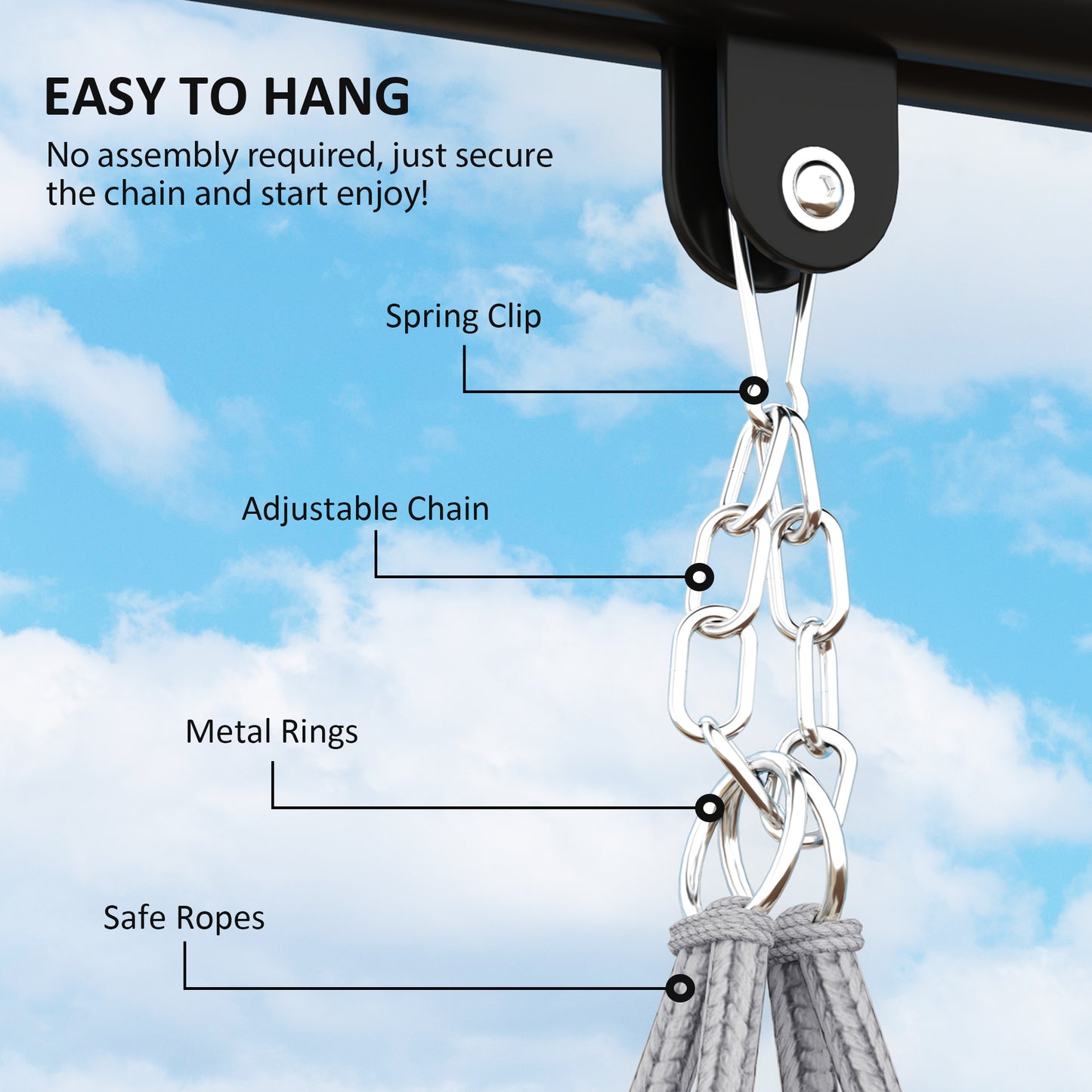 Hammock Swing Chair with Large Cushion - Gray Indoor/Outdoor